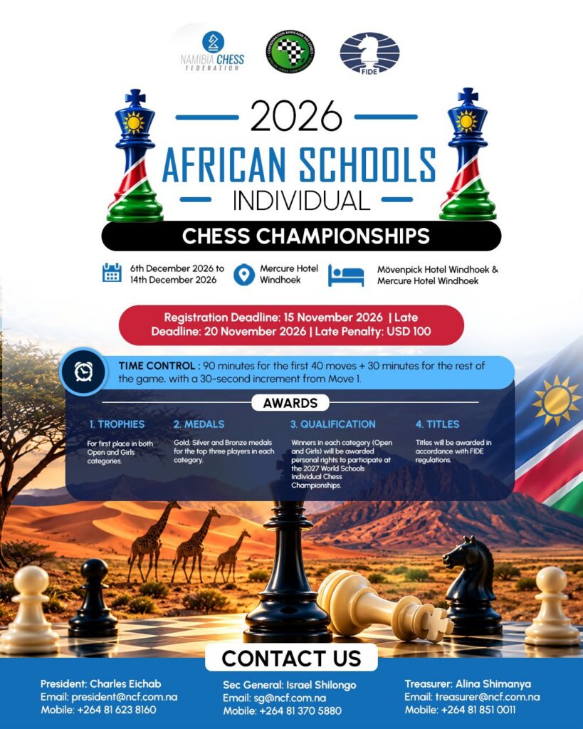 Poster for the African Schools Individual Chess Championships in Windhoek, Namibia